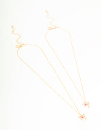 Gold Pink Diamante & Bow Necklaces 2-Pack - link has visual effect only