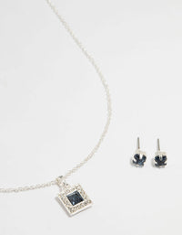 Silver Square Diamante Necklace & Earrings Set - link has visual effect only