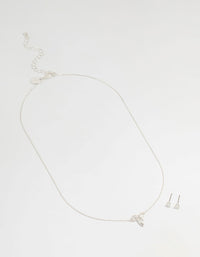 Silver Cubic Zirconia Bow Necklace & Earrings Set - link has visual effect only