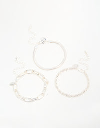 Silver Mixed Chains Bracelet 3-Pack - link has visual effect only