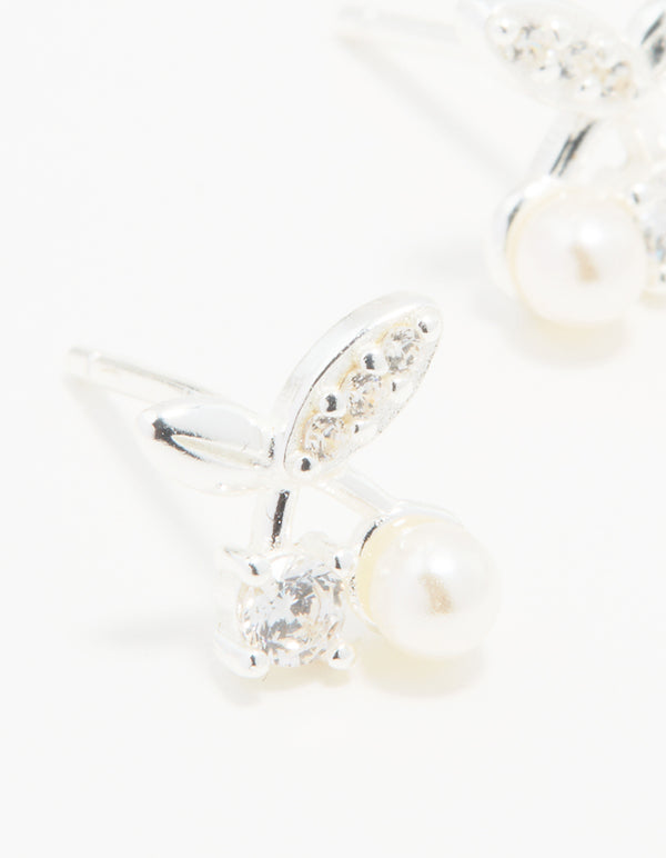 Sterling Silver Cubic Zirconia Cherry Stud Earrings