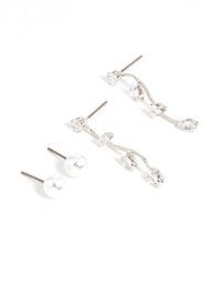 Silver Pearl & Cubic Zirconia Vine Drop Earrings 2-Pack - link has visual effect only