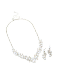 Silver Cubic Zirconia Pearl Vine Necklace & Earrings Set - link has visual effect only