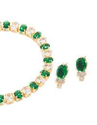 Gold Plated Green Cubic Zirconia Tennis Bracelet & Earrings Set - link has visual effect only
