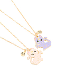 Kids Gold Paw Heart Cat BFF Pendant Necklaces 2-Pack - link has visual effect only