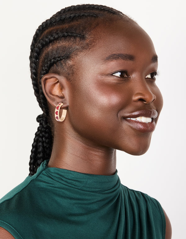 Gold Heart Print Hoop Earrings
