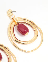 Gold Red Bead Layered Teardrop Shaped Stud Earrings - link has visual effect only