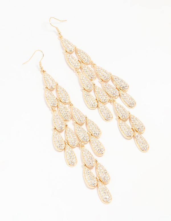 Gold Diamante Oval Large Drop Earrings
