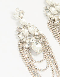 Silver Diamante Layered Chain Drop Earrings - link has visual effect only