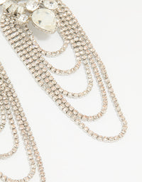Silver Diamante Layered Chain Drop Earrings - link has visual effect only