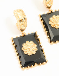 Worn Gold Black Stone Drop Earrings - link has visual effect only