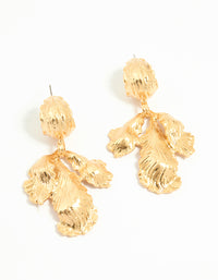 Worn Gold Floral Leaf Drop Earrings - link has visual effect only