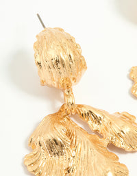 Worn Gold Floral Leaf Drop Earrings - link has visual effect only