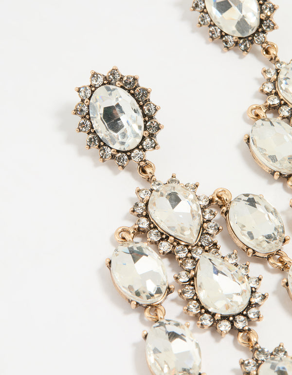 Rose Gold Diamante Chandelier Drop Earrings