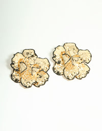 Gold Black Outline Floral Large Stud Earrings - link has visual effect only