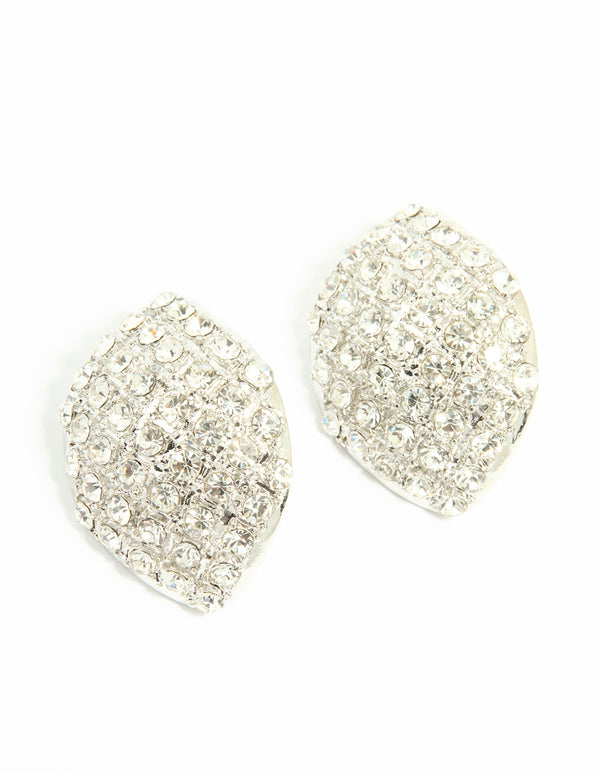 Silver Diamante Large Teardrop Stud Earrings