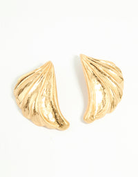 Worn Gold Textured Curved Large Stud Earrings - link has visual effect only