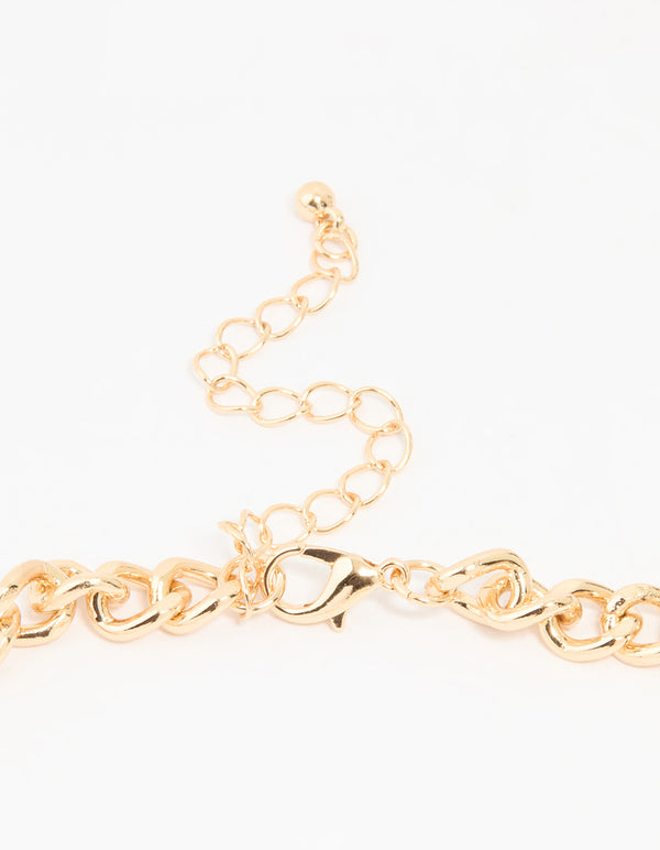Gold Pearl Chain Layered Statement Necklace