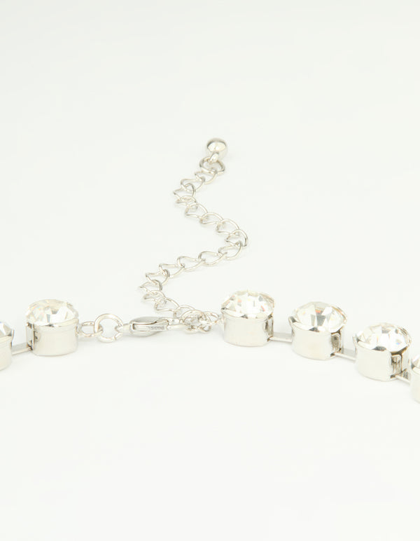 Silver Diamante Fringe Large Necklace