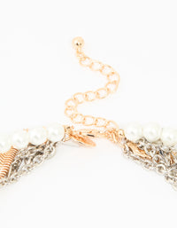 Mixed Metal Pearl Chain Fringe Necklace - link has visual effect only