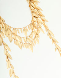 Worn Gold Feather Charm Layered Necklace - link has visual effect only