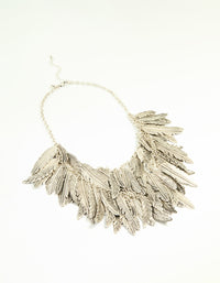 Worn Silver Feather Charm Layered Necklace - link has visual effect only