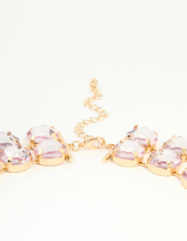 Gold Pink Diamante Statement Necklace