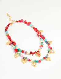Worn Gold Multicoloured Semi-Precious Beaded Necklace - link has visual effect only