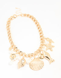 Gold Pearl & Shell Charm Necklace - link has visual effect only