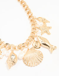 Gold Pearl & Shell Charm Necklace - link has visual effect only