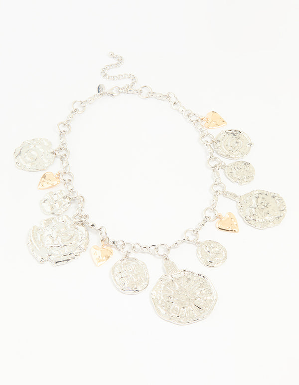 Mixed Metal Textured Charm Necklace