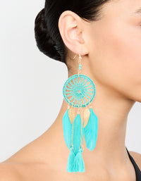 Blue Feather Dreamcatcher Drop Earrings - link has visual effect only