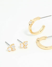 Gold Plated Cubic Zirconia Teardrop Hoop & Stud Earrings 4-Pack - link has visual effect only