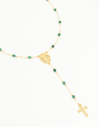 Gold Plated Green Semi Precious Stone Cross Y-Necklace - link has visual effect only
