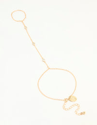 Gold Plated Cubic Zirconia Hand Chain Bracelet - link has visual effect only