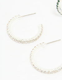 Silver Emerald Diamante Pavé Hoop Earrings 3-Pack - link has visual effect only