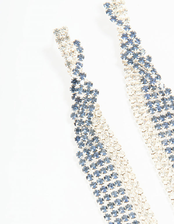 Silver Blue Diamante Twisted Chain Drop Earrings