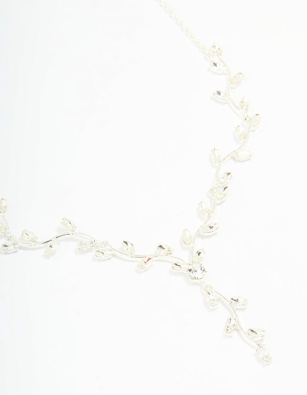 Silver Diamante Vine Lariat Necklace