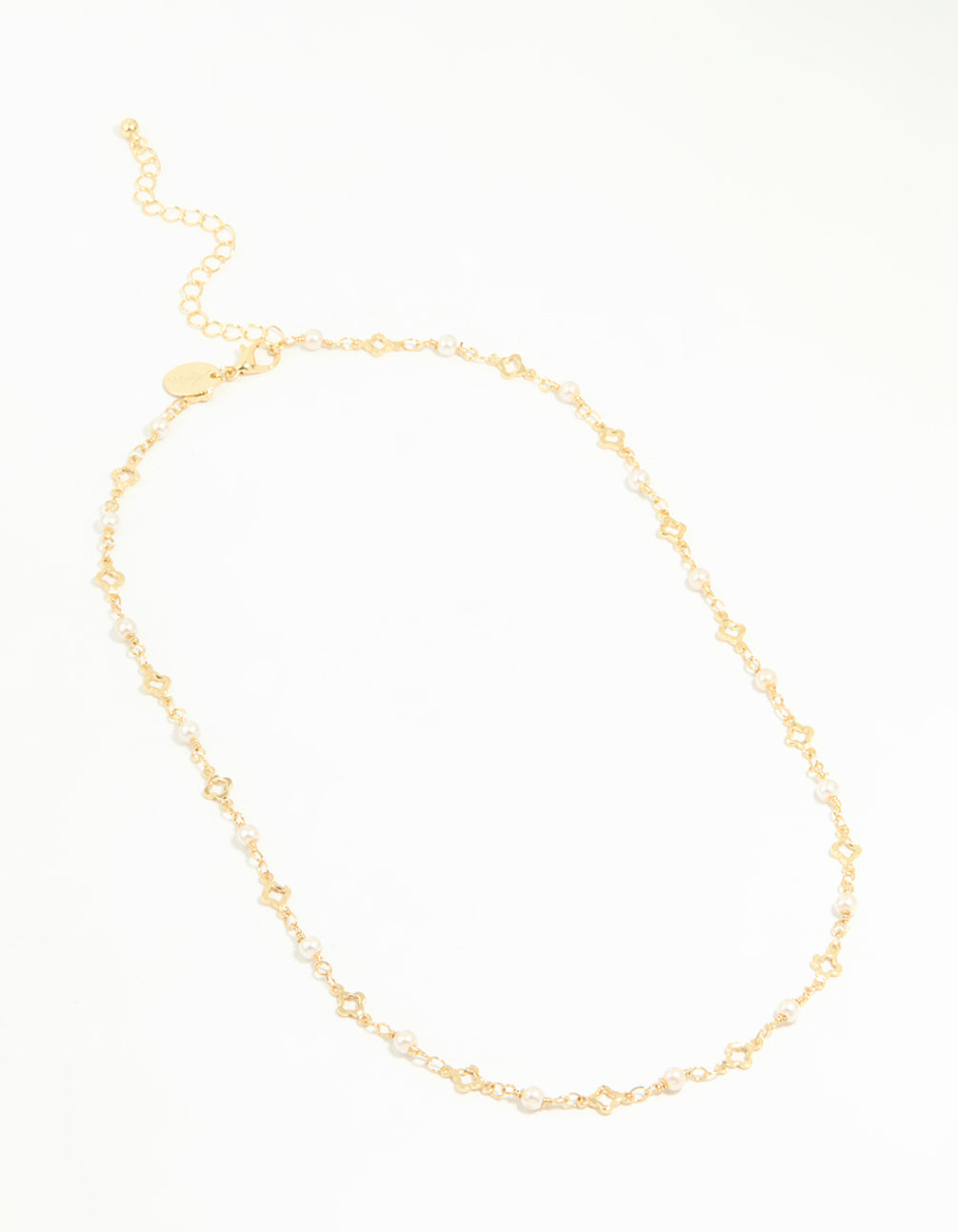 Gold Plated Pearl Flower Outline Necklace