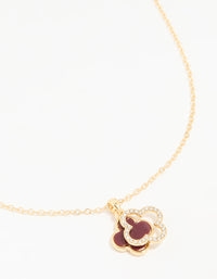 Gold Plated Diamante & Burgundy Flower Pendant Necklace - link has visual effect only