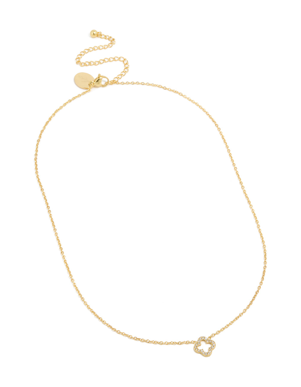 Waterproof Gold Plated Stainless Steel Diamante Flower Outline Necklace