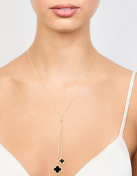 Gold Plated Cubic Zirconia Black Outline Flower Y-Necklace - link has visual effect only