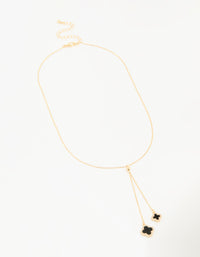 Gold Plated Cubic Zirconia Black Outline Flower Y-Necklace - link has visual effect only
