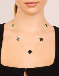 Gold Plated Stainless Steel Black Inlay Flowers Necklace - link has visual effect only