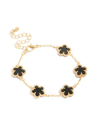 Gold Plated Black Flowers Charm Bracelet - link has visual effect only