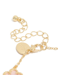 Gold Plated Pink Flowers Charm Bracelet - link has visual effect only