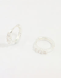 Silver Plated Brass Cubic Zirconia Cross Stud & Chain Earrings 4-Pack - link has visual effect only