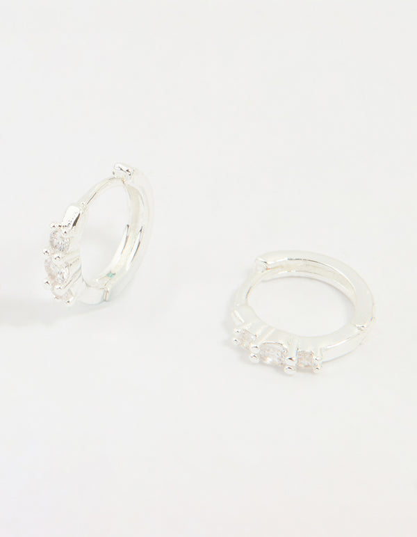 Silver Plated Brass Cubic Zirconia Cross Stud & Chain Earrings 4-Pack