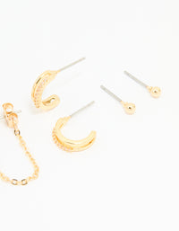 Gold Plated Brass Cubic Zirconia Heart & Chunky Huggie Earrings 4-Pack - link has visual effect only