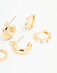 Gold Plated Brass Cubic Zirconia Huggie & Stud Earrings 4-Pack - link has visual effect only